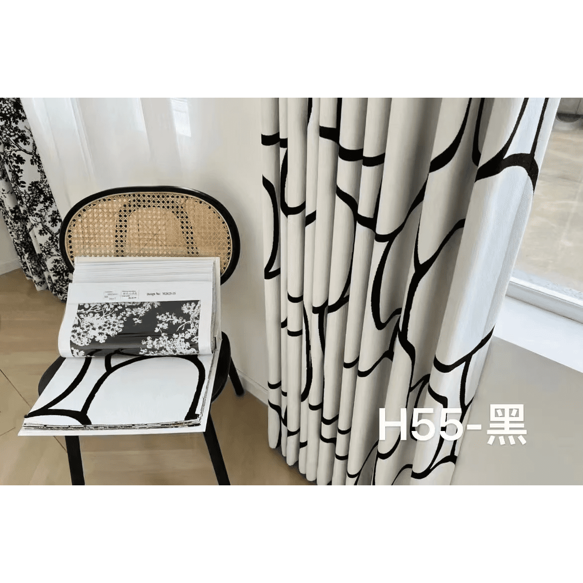 black-white-velvet-chenille-curtains, bedroom-curtains, edit-home