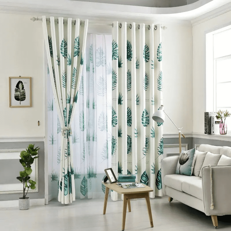 turquoise-printed-drapes, printed-curtains, semi-blackout-curtains, edit-home