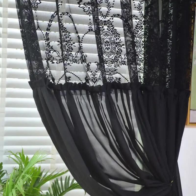 Black Lace Sheer Embroidered Tulle for Living Room Bedroom