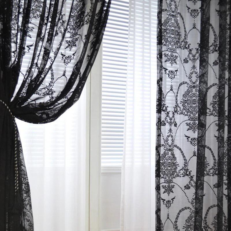 Black Sheer Curtains for Bedroom, Living Room Black Lace - Image 13