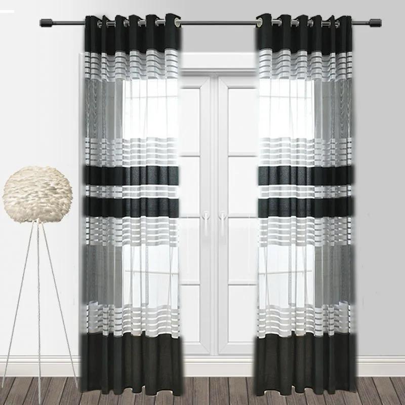 transparent-white-black-strips-curtains, net-curtains, printed-curtains, edit-home