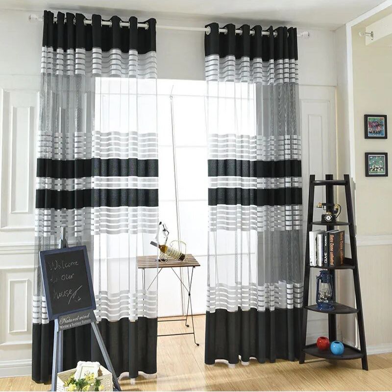 transparent-white-black-strips-curtains, net-curtains, printed-curtains, edit-home