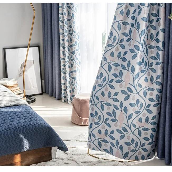 linen-bird-curtains-printed-bedroom, blackout-curtains, edit-home