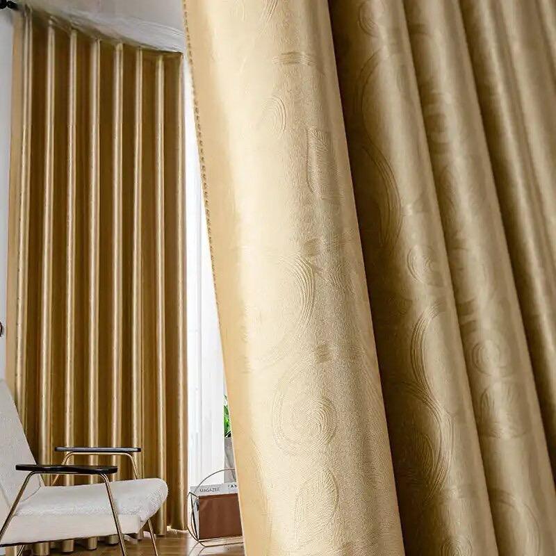 blackout-sunshade-self-print-colour, bedroom-curtains. golden-curtains, edit-home