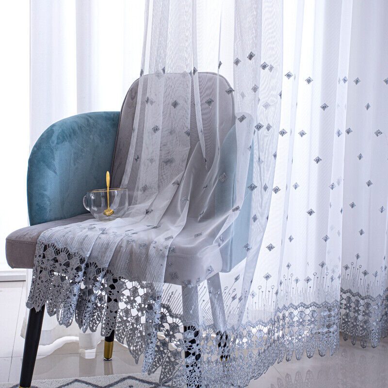 Grey Net Embroidered Curtains