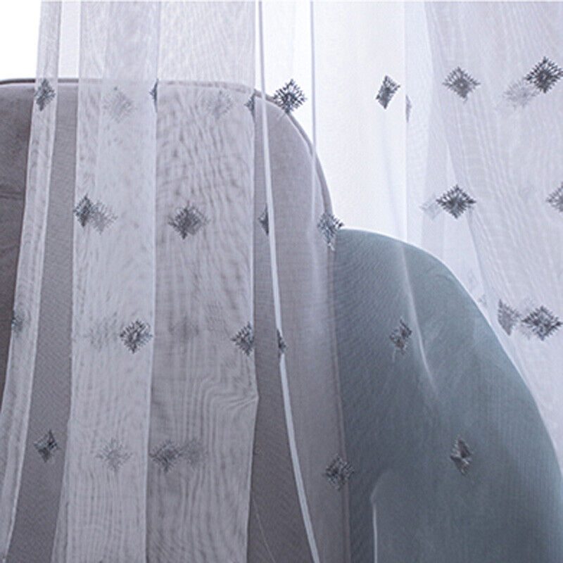 Light Grey Net Embroidered Curtains for the Bedroom - Image 3